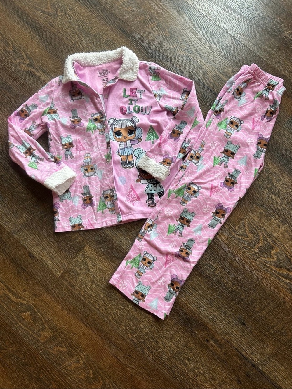 L.O.L. Surprise! Pink Plush-Collar Pajama Set with Character Print